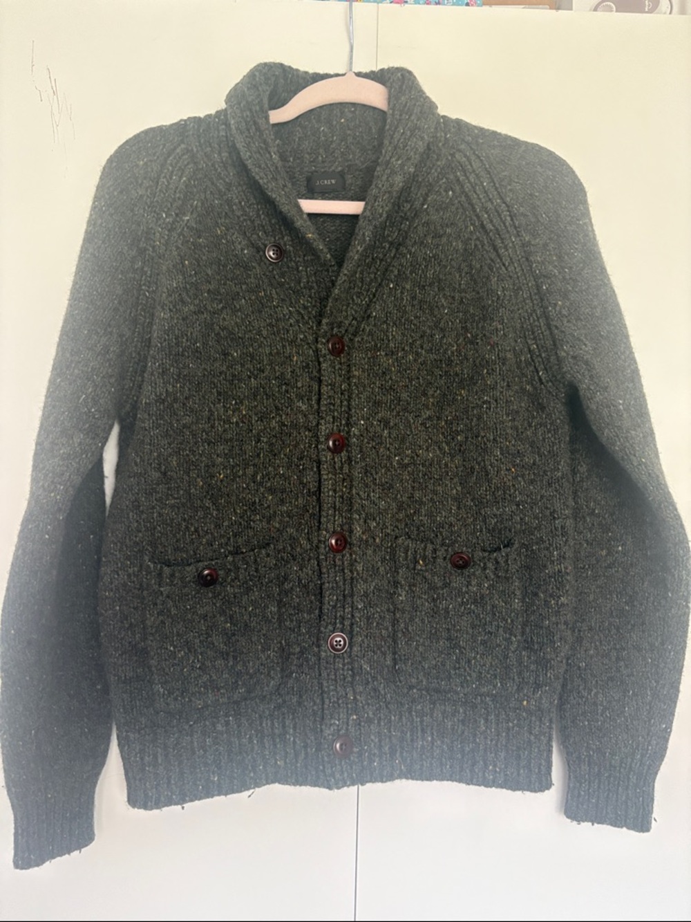 J.Crew olive green shawl-collar cardigan sweater S